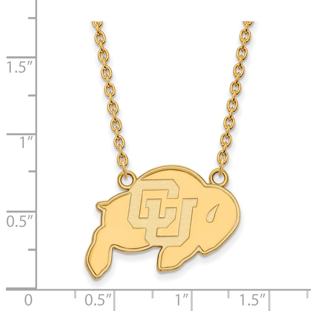 Alternate view of the 10k Yellow Gold U of Colorado Large Buffalo Pendant Necklace by The Black Bow Jewelry Co.