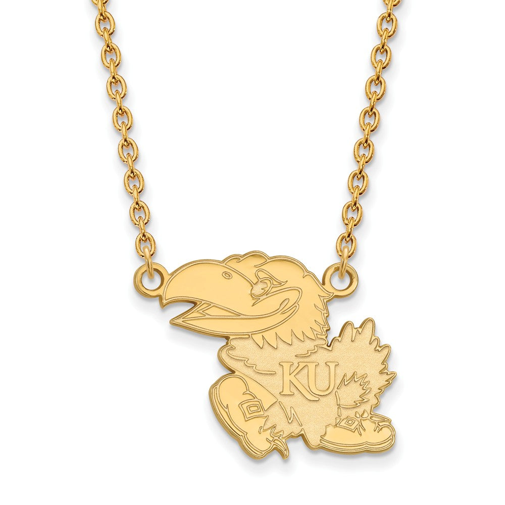 10k Yellow Gold U of Kansas Large Jayhawk Pendant Necklace, Item N11911 by The Black Bow Jewelry Co.