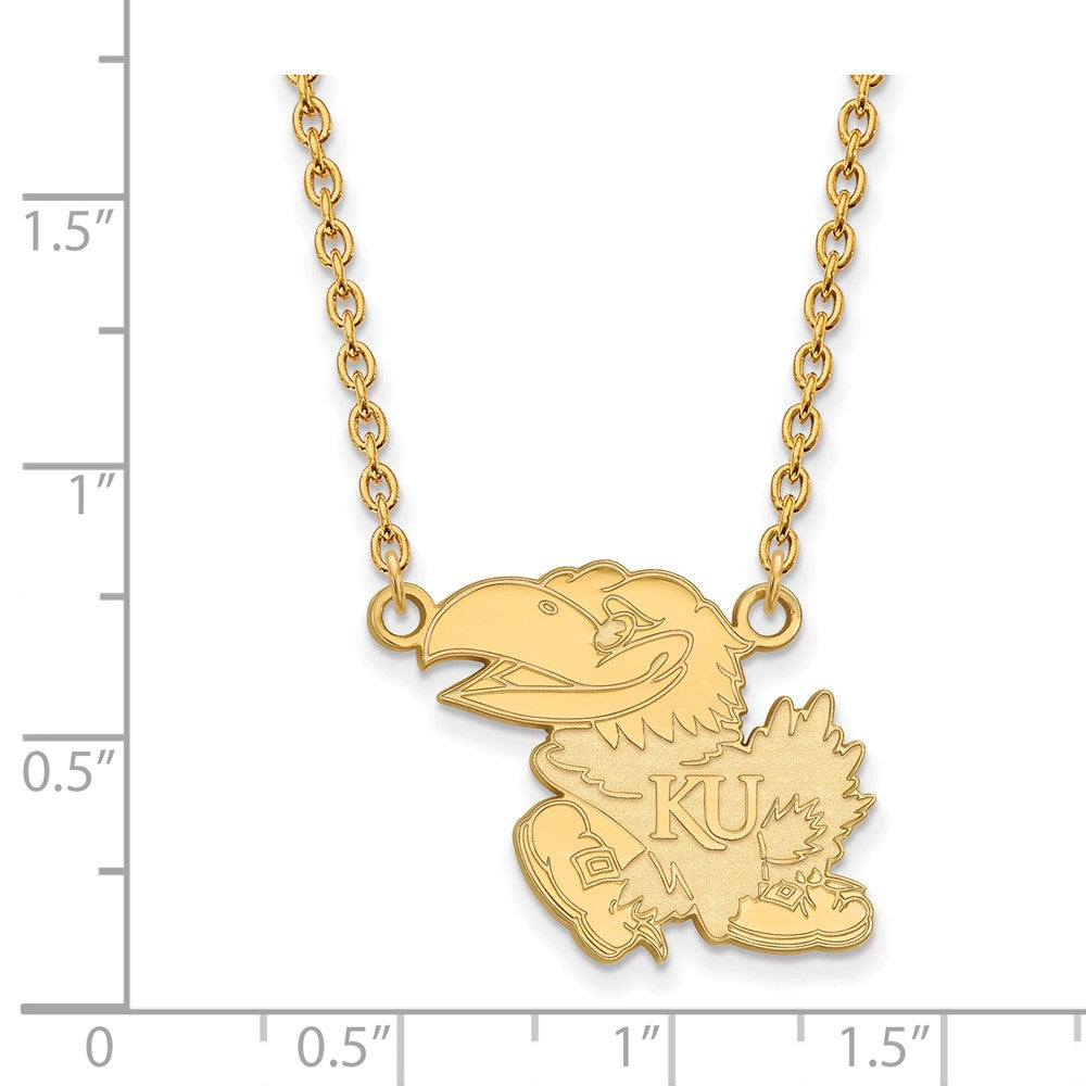 Alternate view of the 10k Yellow Gold U of Kansas Large Jayhawk Pendant Necklace by The Black Bow Jewelry Co.