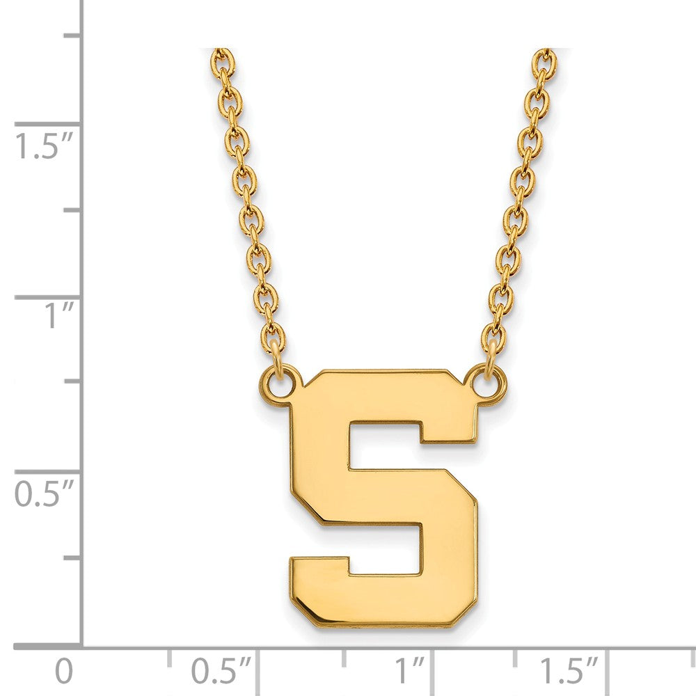 Alternate view of the 10k Yellow Gold Michigan State Large Initial S Pendant Necklace by The Black Bow Jewelry Co.