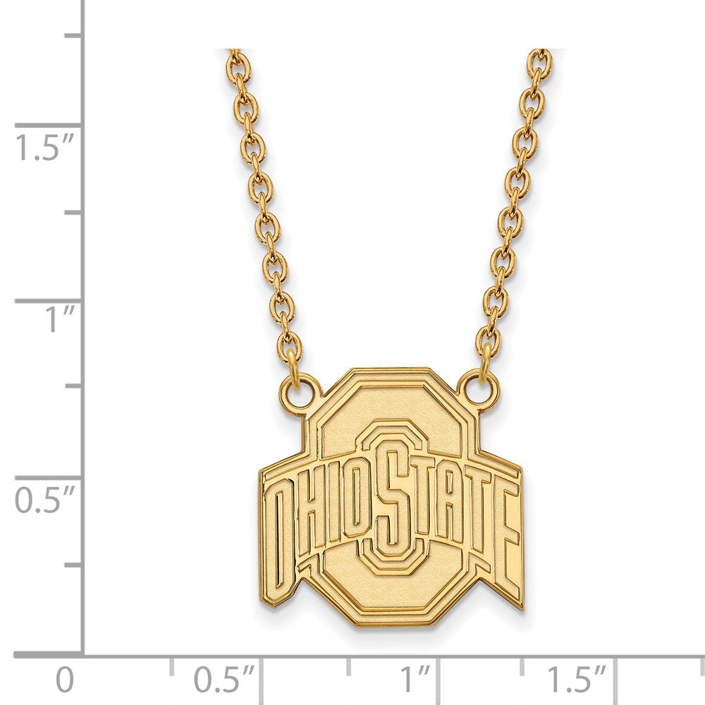 Alternate view of the 10k Yellow Gold Ohio State Large Logo Pendant Necklace by The Black Bow Jewelry Co.