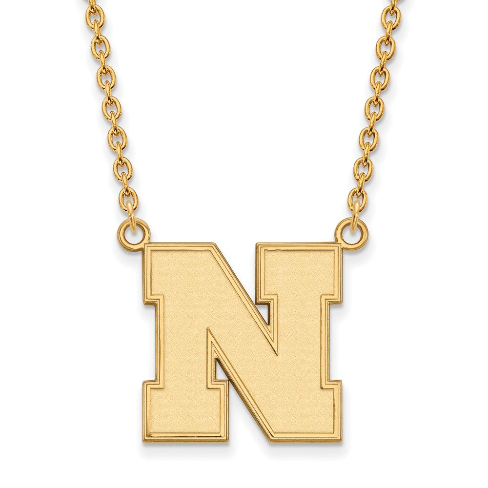 10k Yellow Gold U of Nebraska Large Intial N Pendant Necklace, Item N12003 by The Black Bow Jewelry Co.