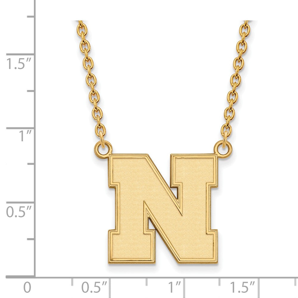 Alternate view of the 10k Yellow Gold U of Nebraska Large Intial N Pendant Necklace by The Black Bow Jewelry Co.