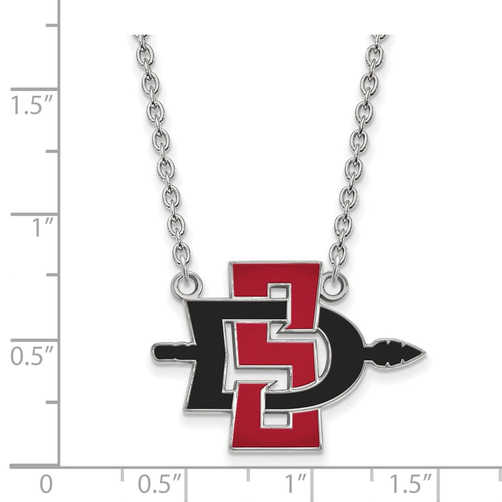 Alternate view of the 14k White Gold San Diego State Large Pendant Necklace by The Black Bow Jewelry Co.