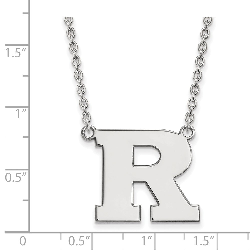 Alternate view of the 14k White Gold Rutgers Large Initial R Pendant Necklace by The Black Bow Jewelry Co.