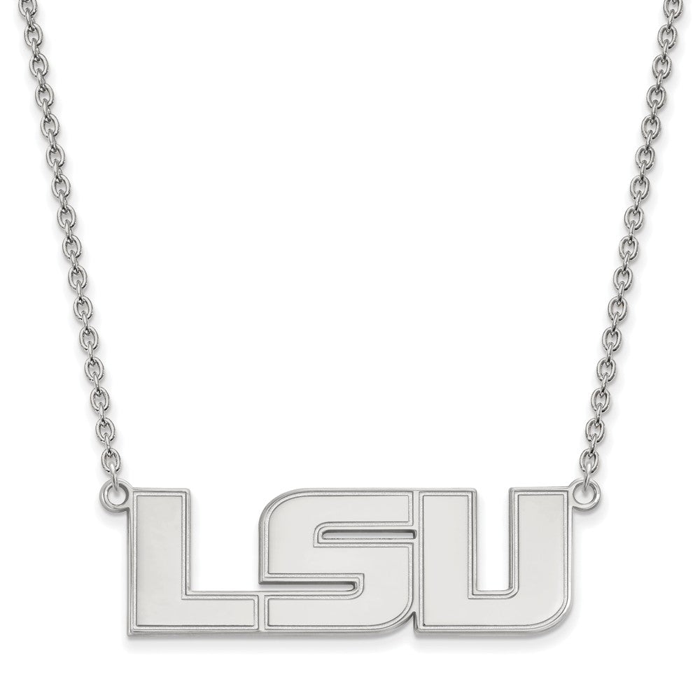 14k White Gold Louisiana State Large &#39;LSU&#39; Pendant Necklace, Item N12059 by The Black Bow Jewelry Co.