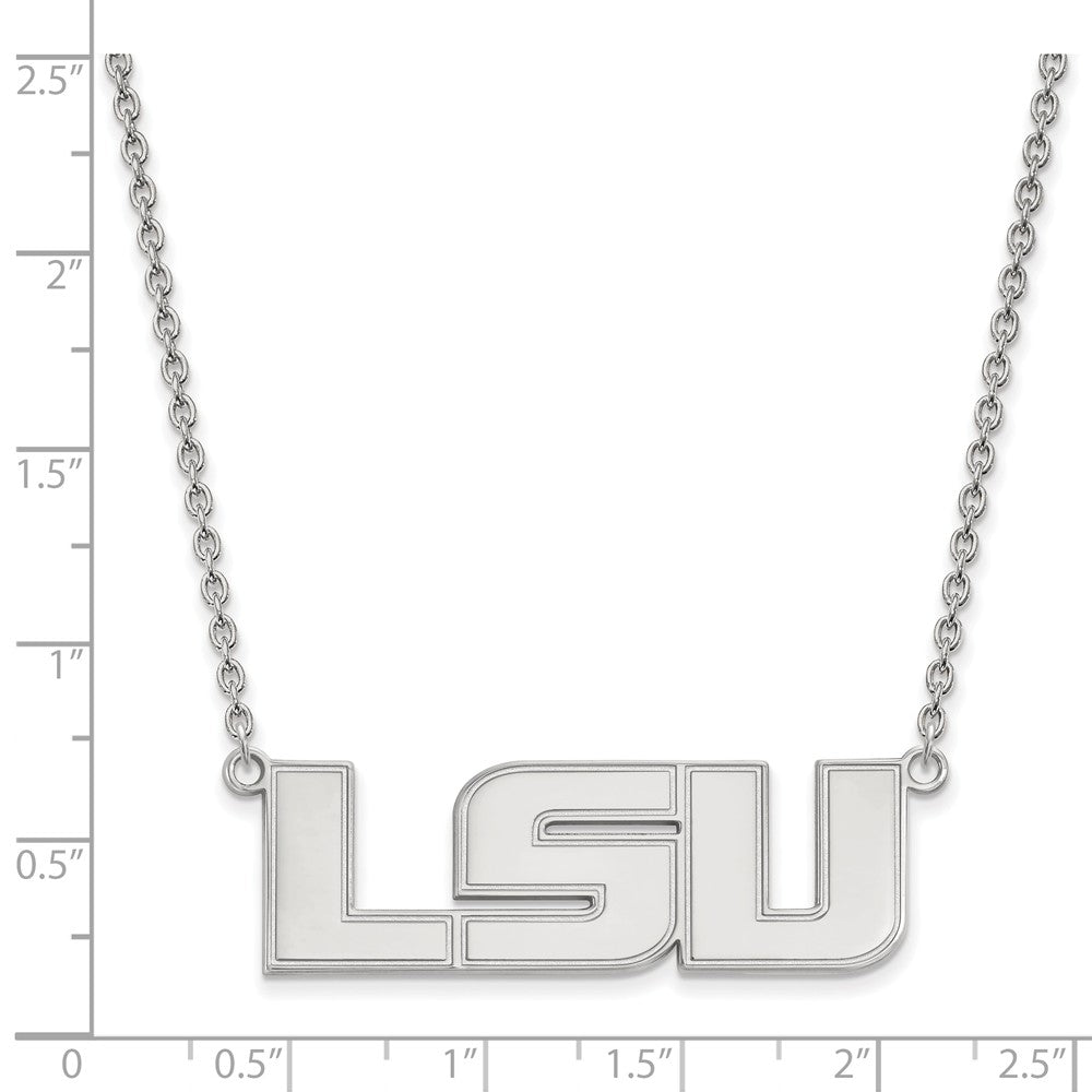 Alternate view of the 14k White Gold Louisiana State Large &#39;LSU&#39; Pendant Necklace by The Black Bow Jewelry Co.