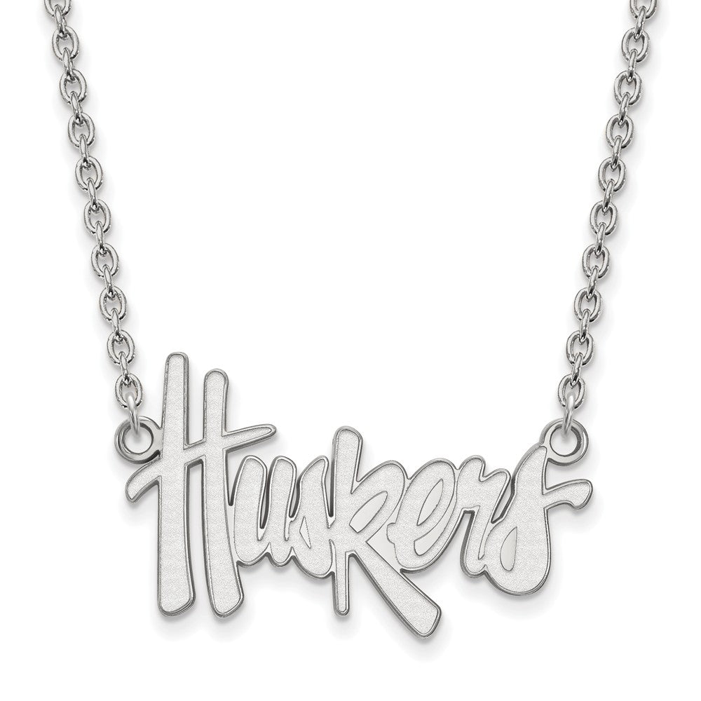 14k White Gold U of Nebraska Large Huskers Pendant Necklace, Item N12065 by The Black Bow Jewelry Co.