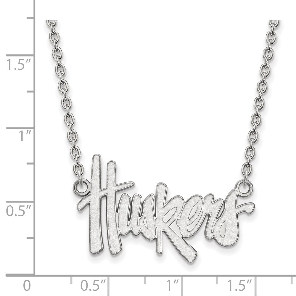 Alternate view of the 14k White Gold U of Nebraska Large Huskers Pendant Necklace by The Black Bow Jewelry Co.