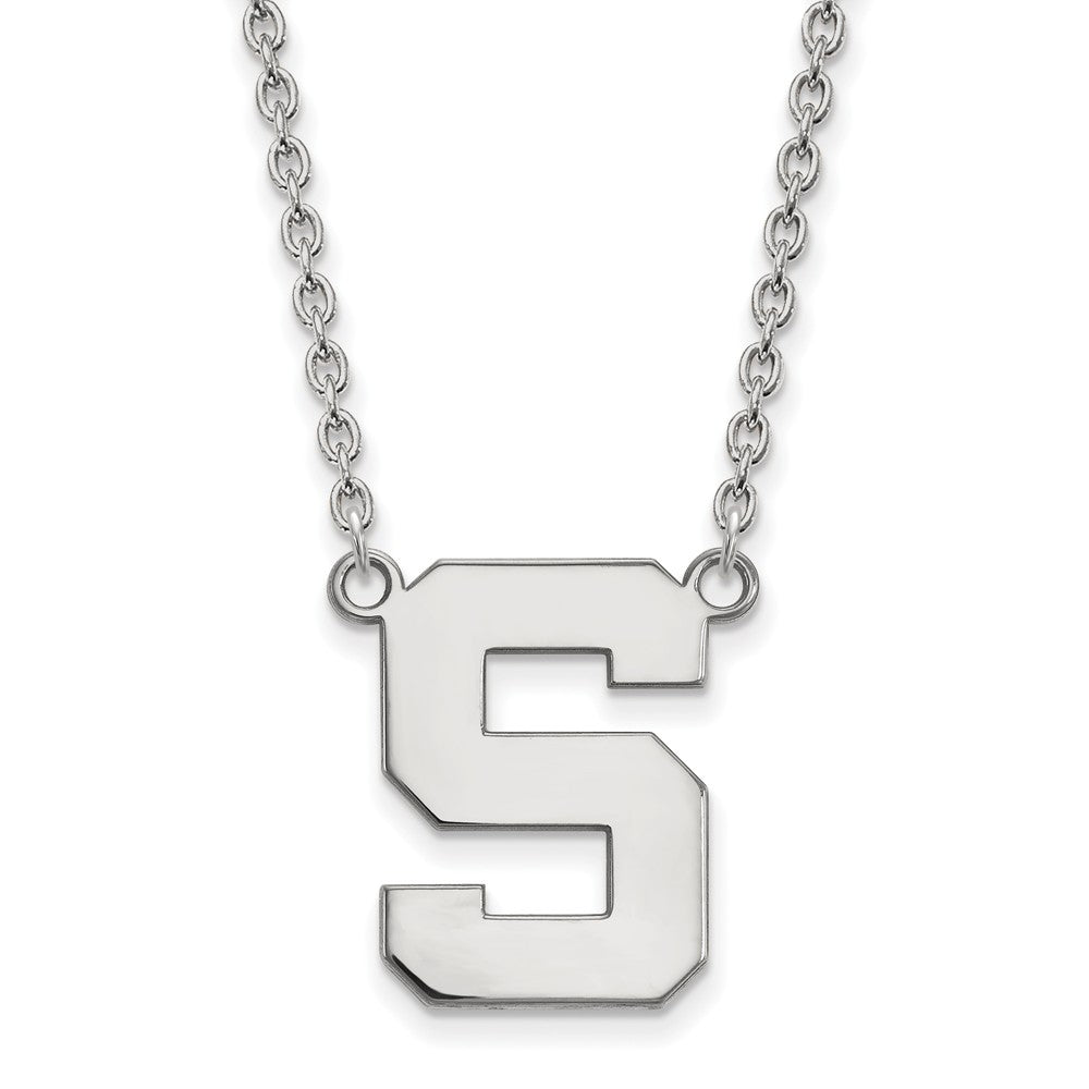 14k White Gold Michigan State Large Initial S Pendant Necklace, Item N12120 by The Black Bow Jewelry Co.