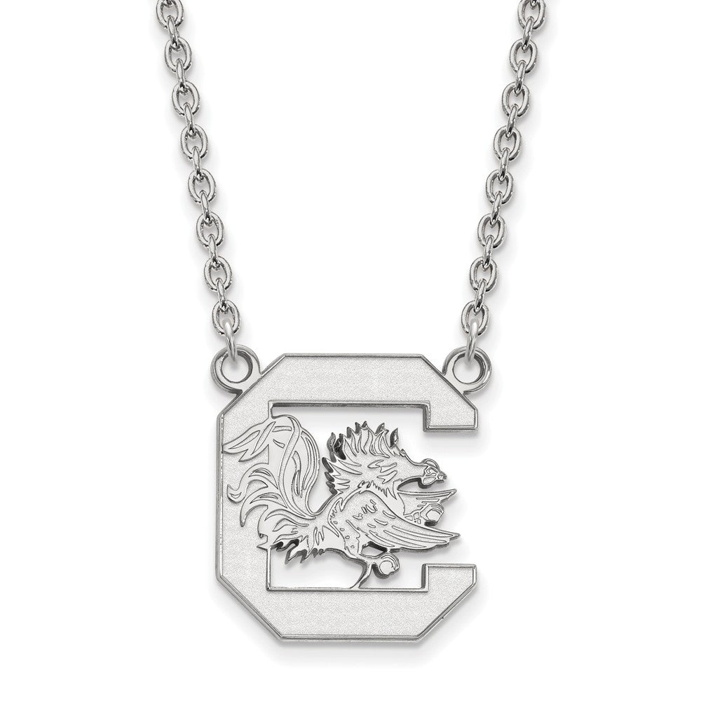 14k White Gold South Carolina Large Gamecock Pendant Necklace, Item N12132 by The Black Bow Jewelry Co.