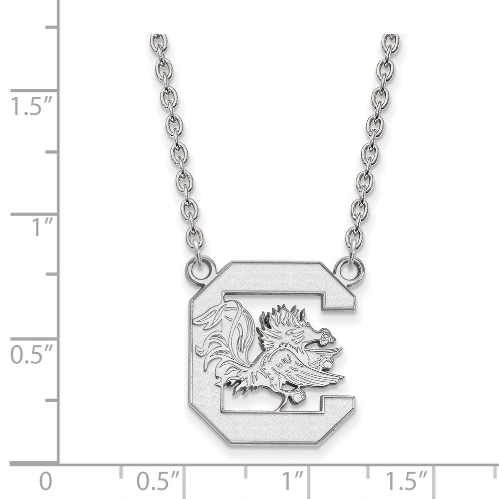 Alternate view of the 14k White Gold South Carolina Large Gamecock Pendant Necklace by The Black Bow Jewelry Co.