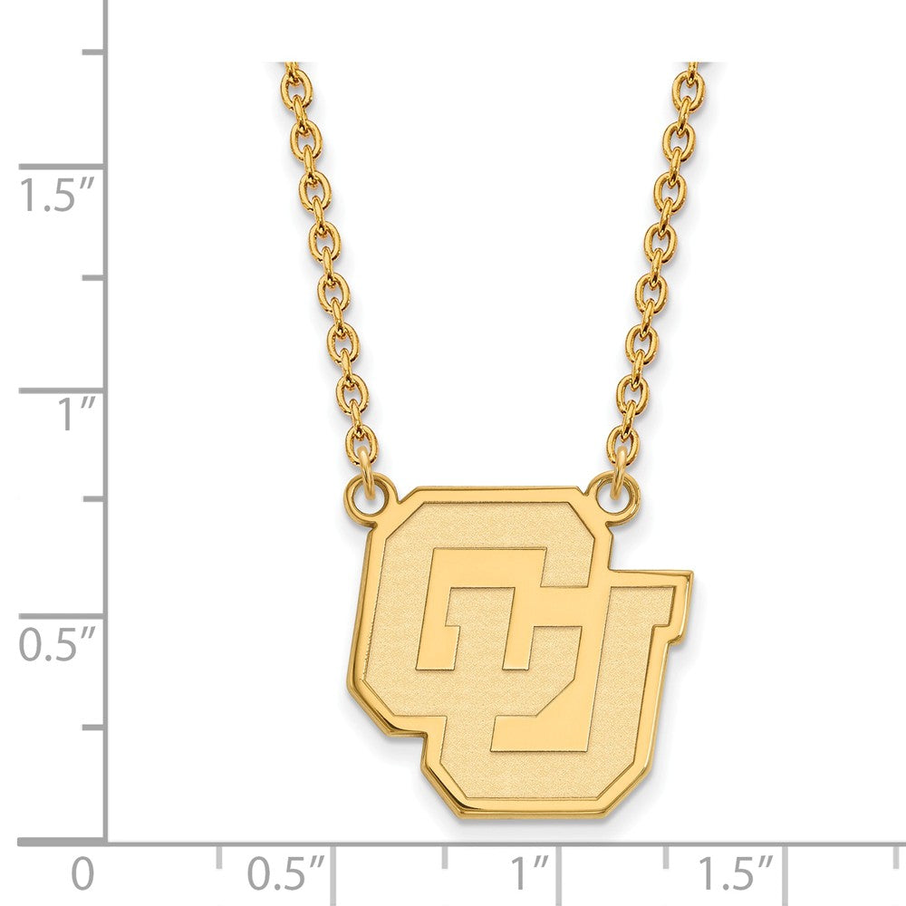 Alternate view of the 14k Yellow Gold U of Colorado Lg Logo Pendant Necklace by The Black Bow Jewelry Co.