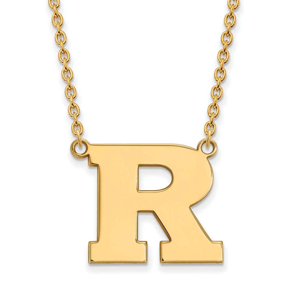 14k Gold Plated Silver Rutgers Large Initial R Pendant Necklace, Item N12431 by The Black Bow Jewelry Co.