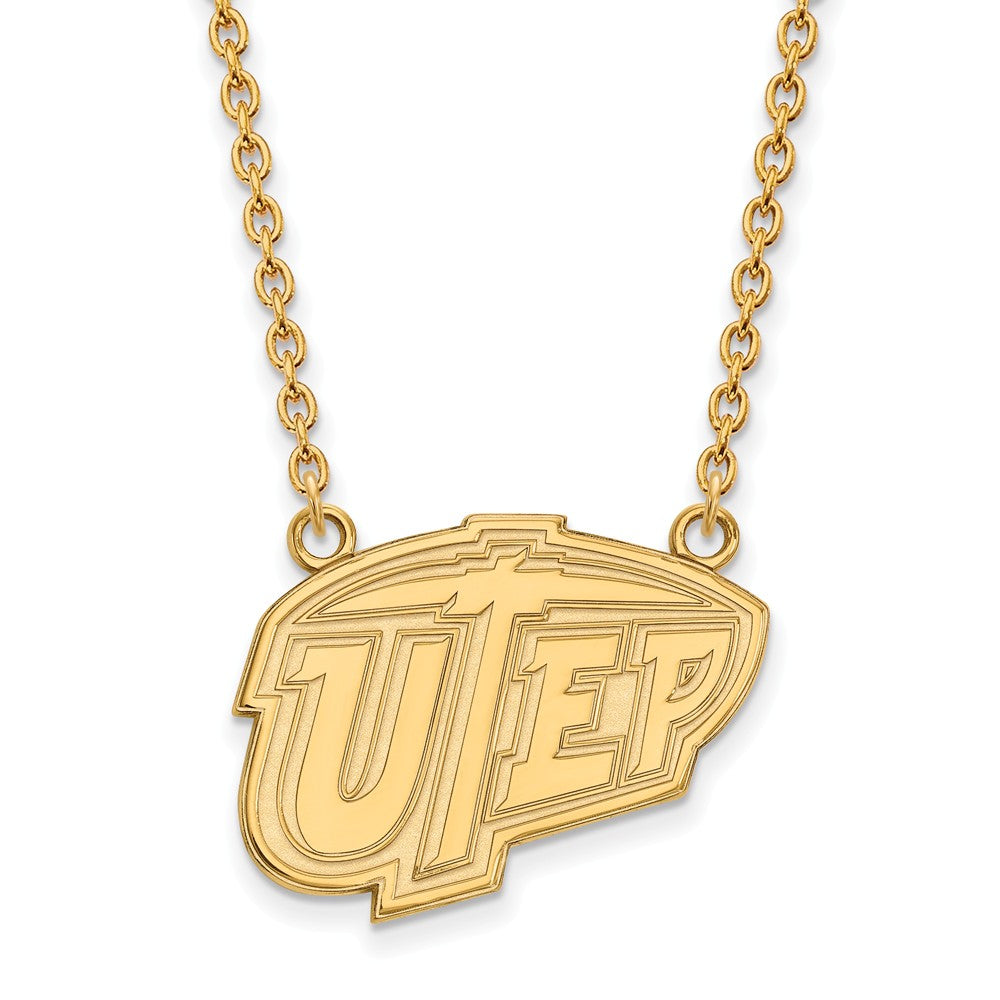 14k Gold Plated Sterling Silver U of Texas at El Paso Large Necklace, Item N12435 by The Black Bow Jewelry Co.