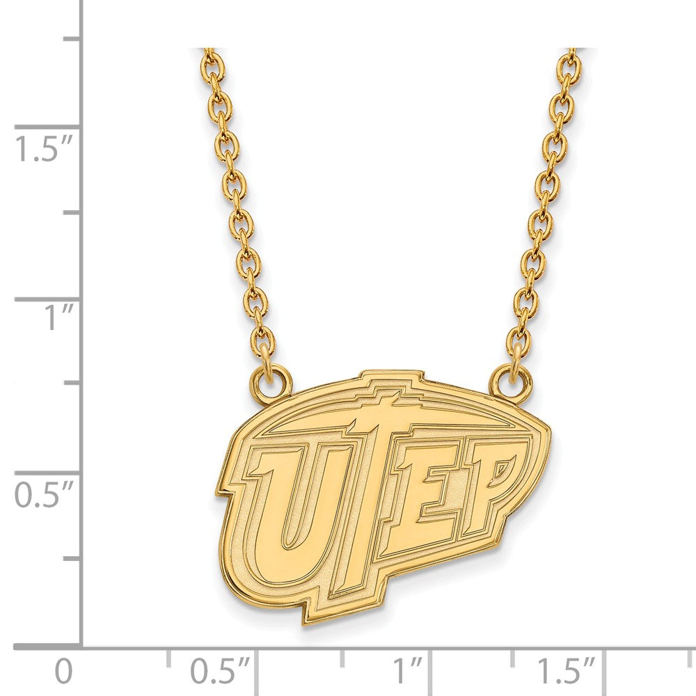 Alternate view of the 14k Gold Plated Sterling Silver U of Texas at El Paso Large Necklace by The Black Bow Jewelry Co.