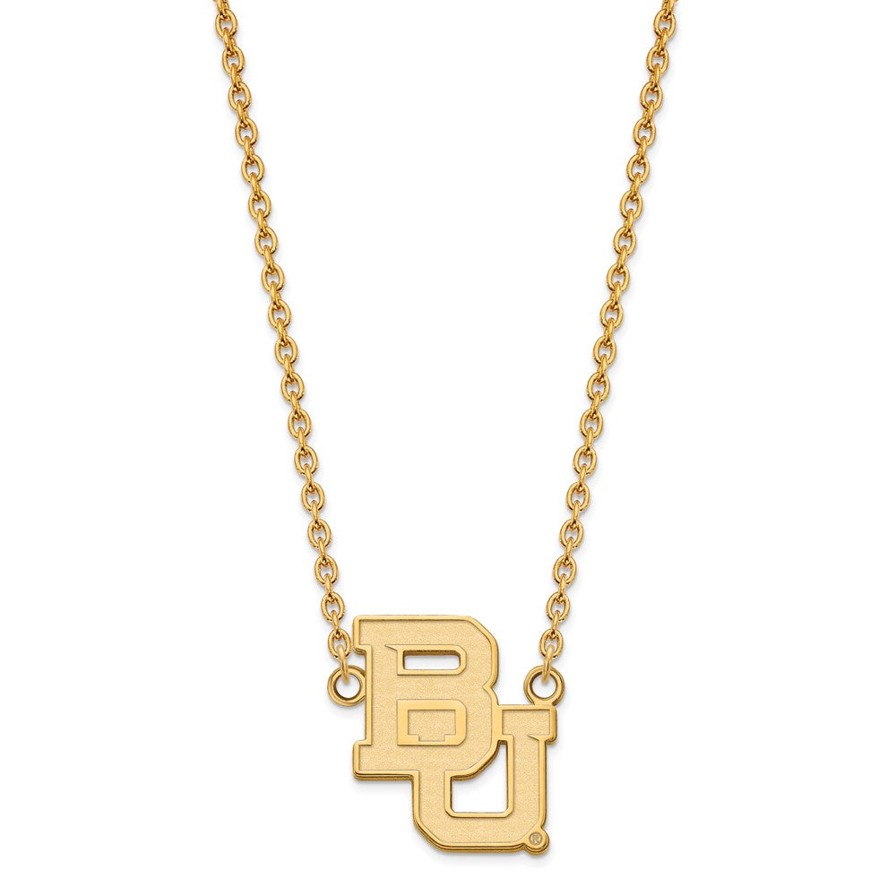 Alternate view of the 14k Gold Plated Silver Baylor U Large &#39;BU&#39; Logo Pendant Necklace by The Black Bow Jewelry Co.