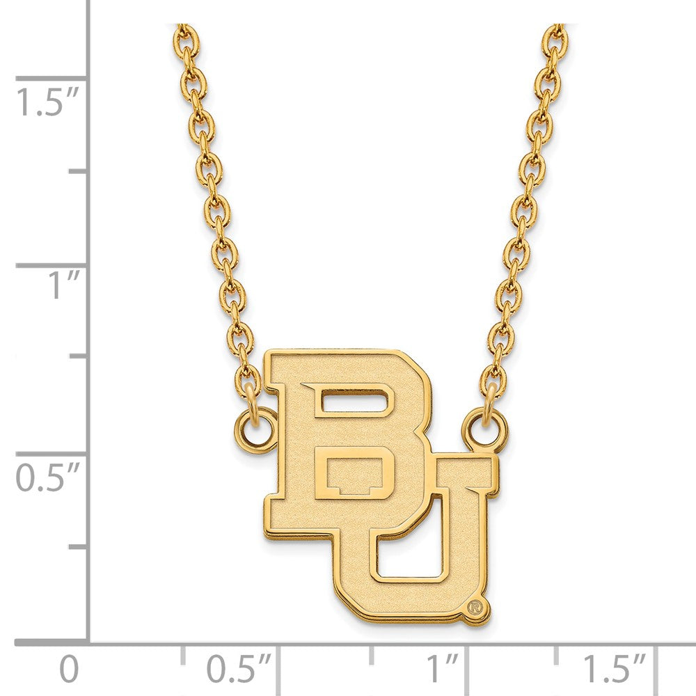 Alternate view of the 14k Gold Plated Silver Baylor U Large &#39;BU&#39; Logo Pendant Necklace by The Black Bow Jewelry Co.
