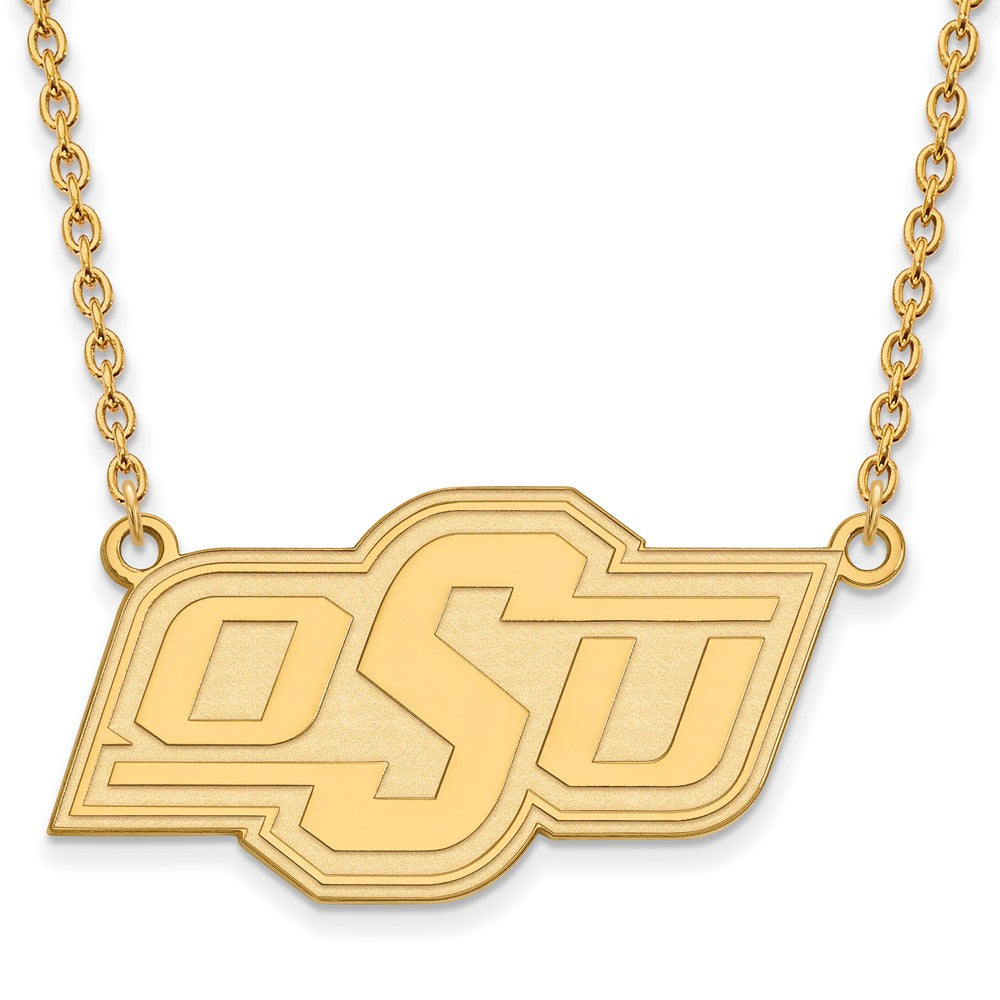 14k Gold Plated Silver Oklahoma State OSU Large Pendant Necklace, Item N12515 by The Black Bow Jewelry Co.
