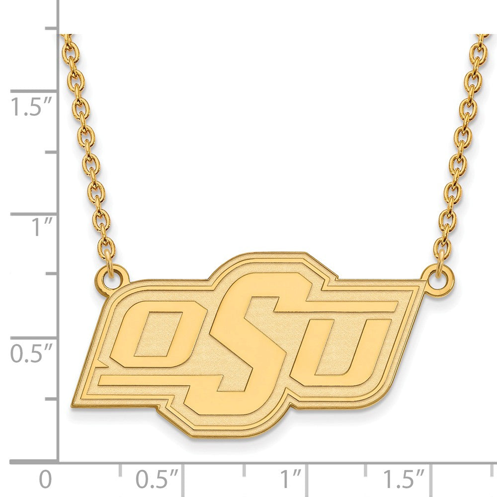 Alternate view of the 14k Gold Plated Silver Oklahoma State OSU Large Pendant Necklace by The Black Bow Jewelry Co.