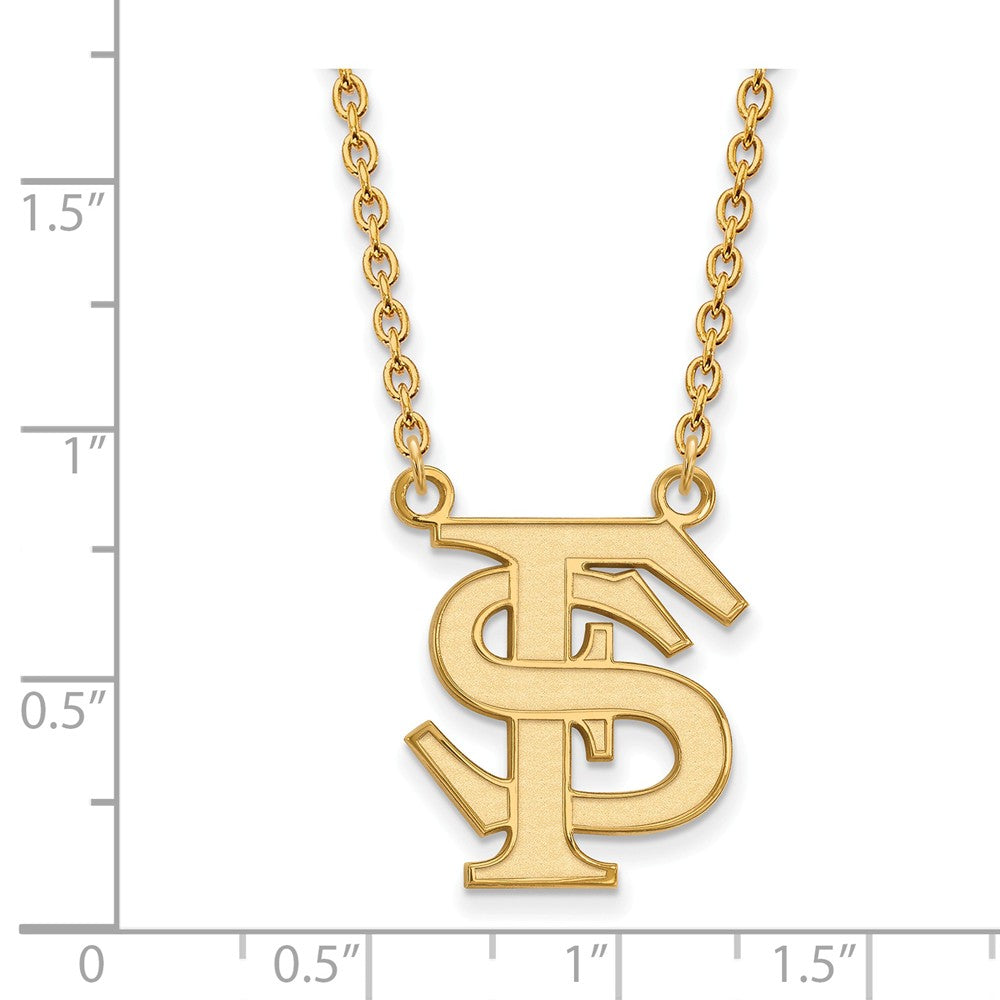 Alternate view of the 14k Gold Plated Silver Florida State Large &#39;FS&#39; Pendant Necklace by The Black Bow Jewelry Co.
