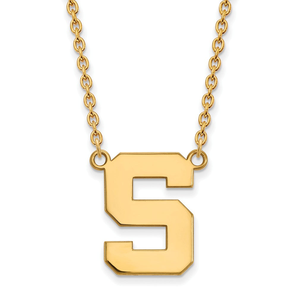 14k Gold Plated Silver Michigan State Large Initial S Pendant Necklace, Item N12526 by The Black Bow Jewelry Co.