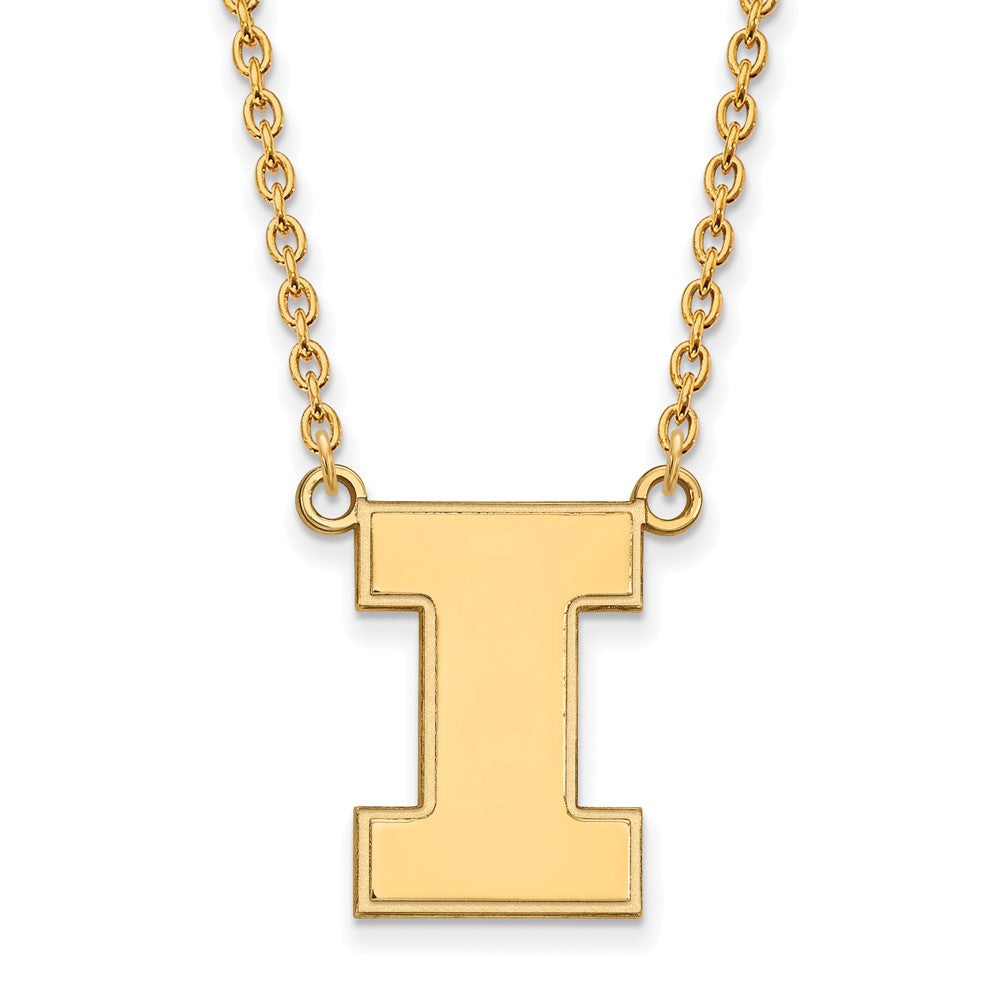 14k Gold Plated Silver U of Illinois Large Initial I Pendant Necklace, Item N12535 by The Black Bow Jewelry Co.