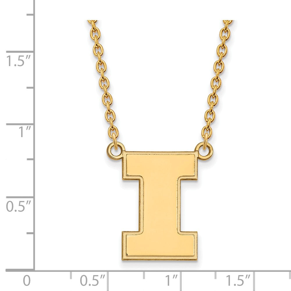 Alternate view of the 14k Gold Plated Silver U of Illinois Large Initial I Pendant Necklace by The Black Bow Jewelry Co.