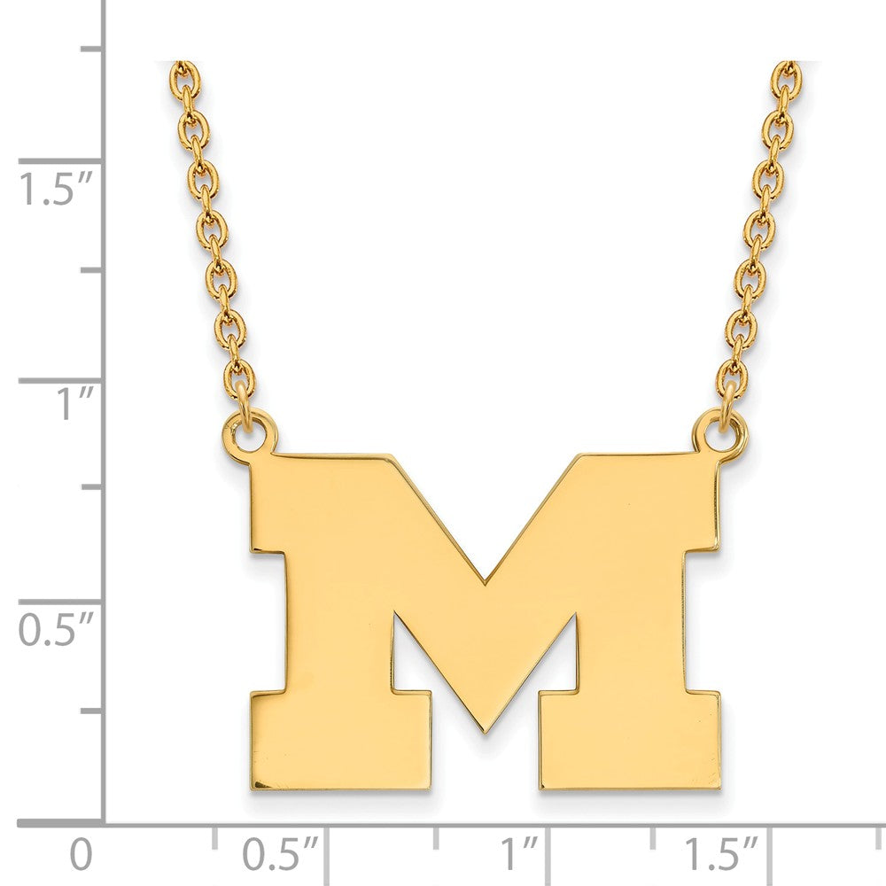 Alternate view of the 14k Gold Plated Silver U of Michigan Large Initial M Pendant Necklace by The Black Bow Jewelry Co.