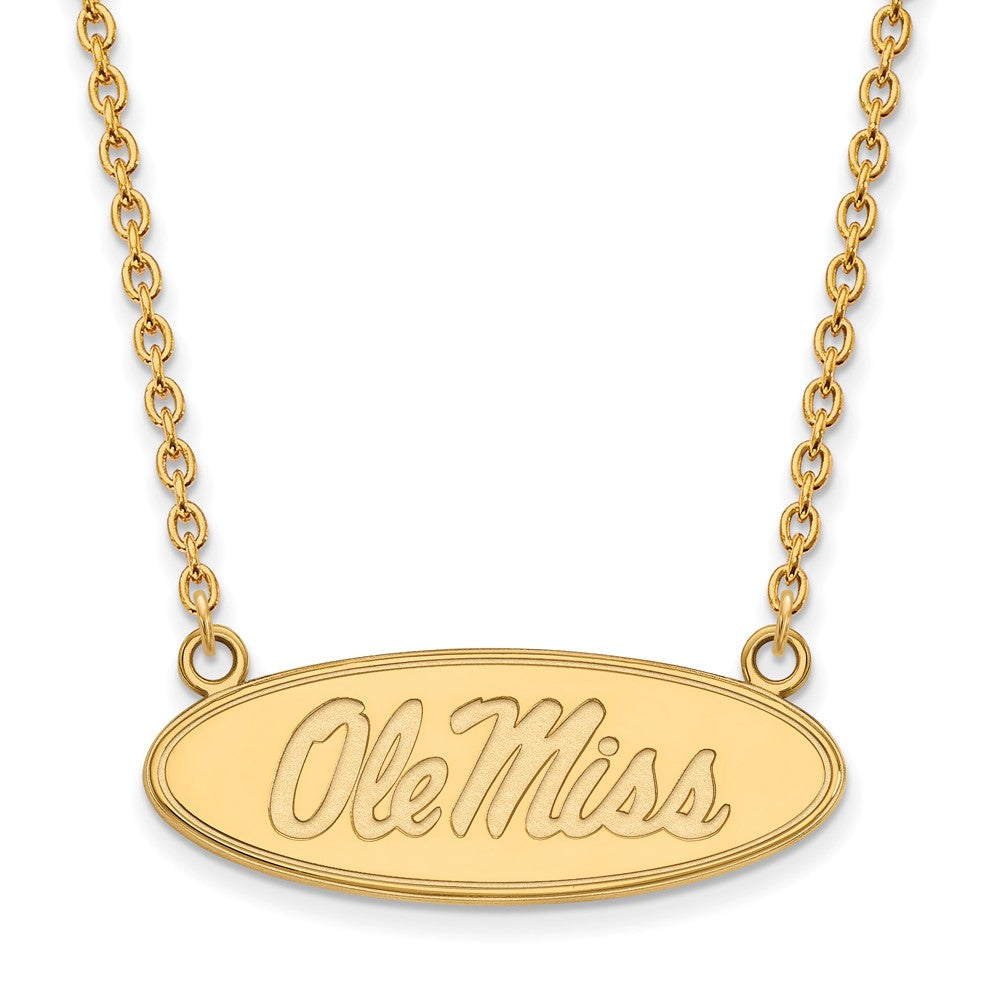 14k Gold Plated Silver U of Mississippi Ole Miss Disc Necklace, Item N12540 by The Black Bow Jewelry Co.