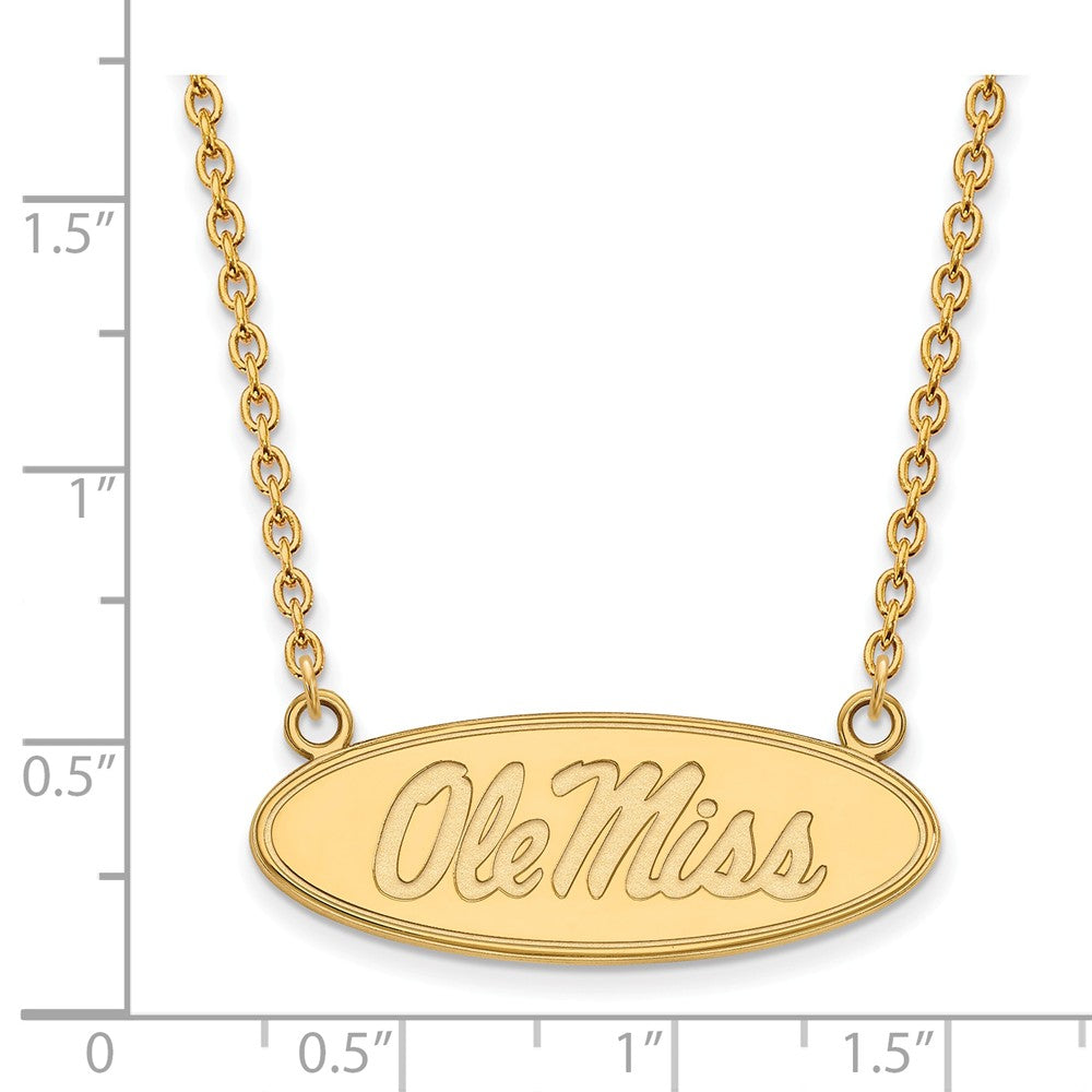 Alternate view of the 14k Gold Plated Silver U of Mississippi Ole Miss Disc Necklace by The Black Bow Jewelry Co.