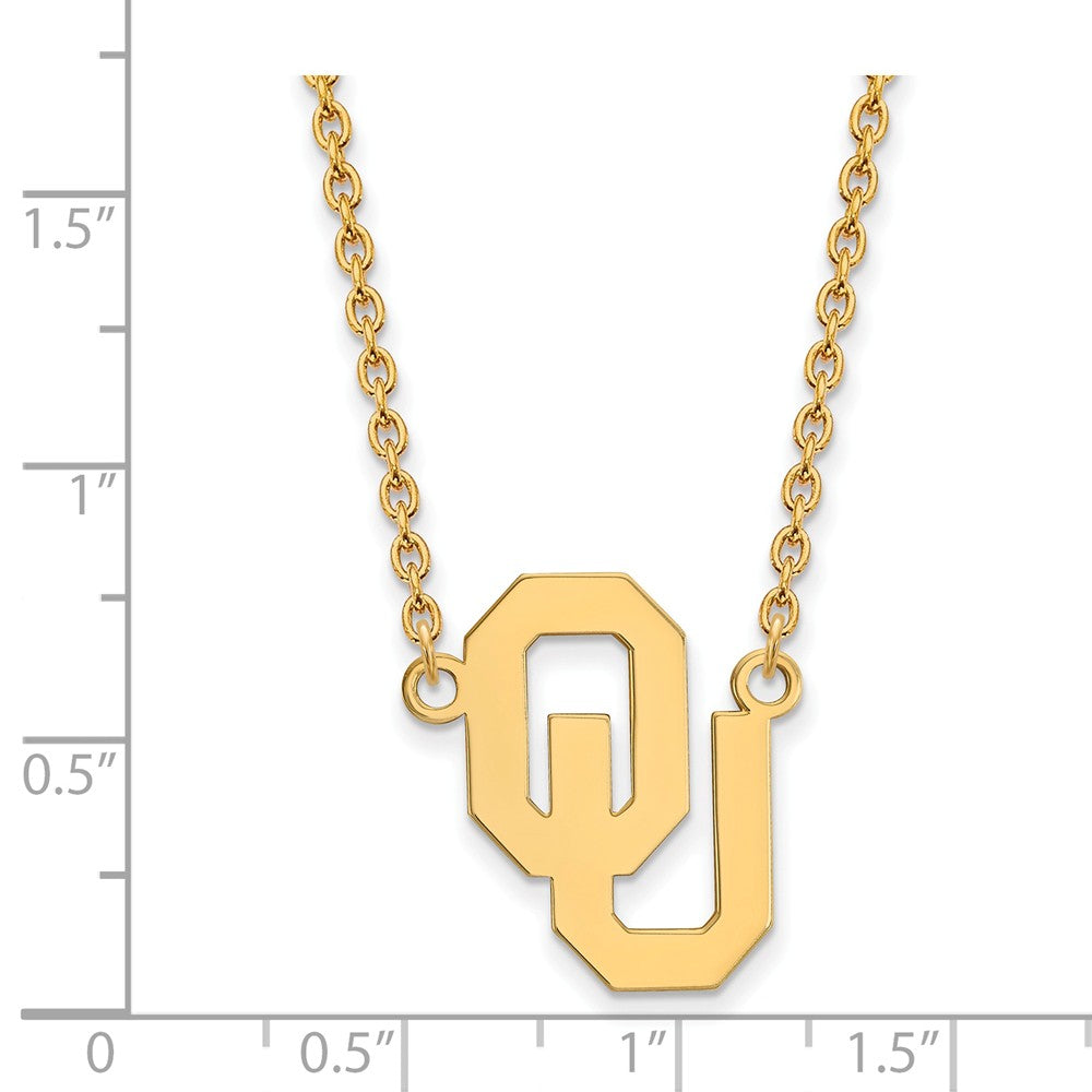 Alternate view of the 14k Gold Plated Silver Oklahoma OU Large Pendant Necklace by The Black Bow Jewelry Co.