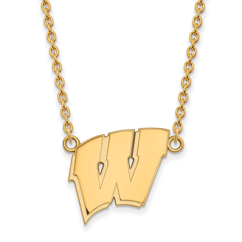 14k Gold Plated Silver U of Wisconsin Large Initial W Pendant Necklace, Item N12546 by The Black Bow Jewelry Co.