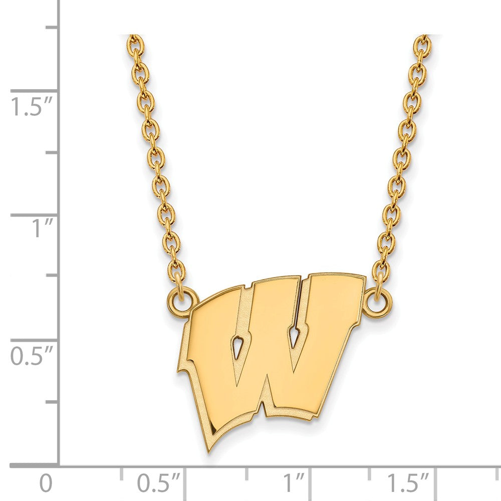Alternate view of the 14k Gold Plated Silver U of Wisconsin Large Initial W Pendant Necklace by The Black Bow Jewelry Co.