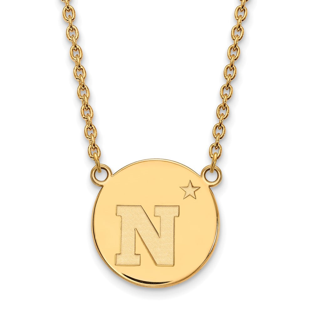 14k Gold Plated Silver U.S. Naval Academy Large &#39;N&#39; Disc Necklace, Item N12549 by The Black Bow Jewelry Co.