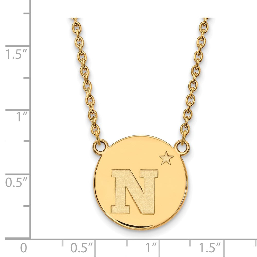 Alternate view of the 14k Gold Plated Silver U.S. Naval Academy Large &#39;N&#39; Disc Necklace by The Black Bow Jewelry Co.
