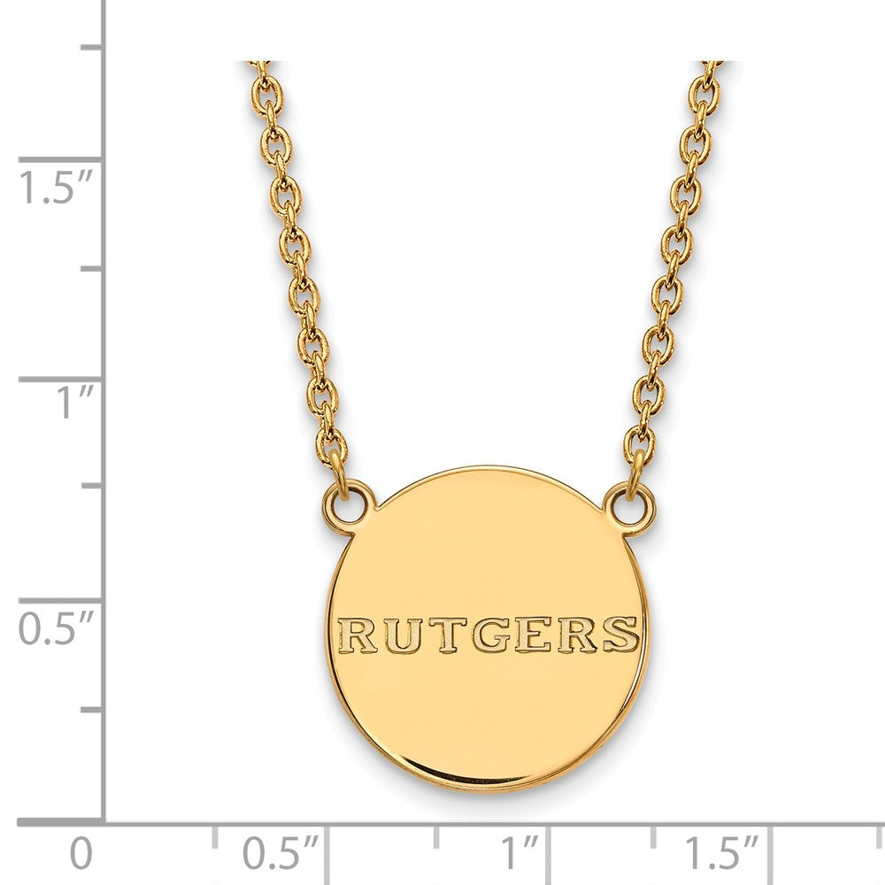 Alternate view of the 14k Gold Plated Silver Rutgers Large Polished Disc Necklace by The Black Bow Jewelry Co.