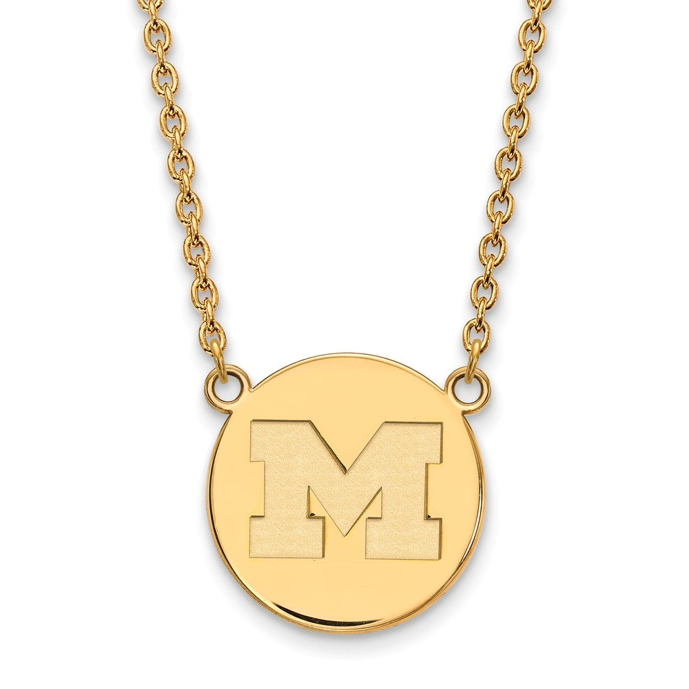 14k Gold Plated Silver U of Michigan Large Initial M Disc Necklace, Item N12575 by The Black Bow Jewelry Co.