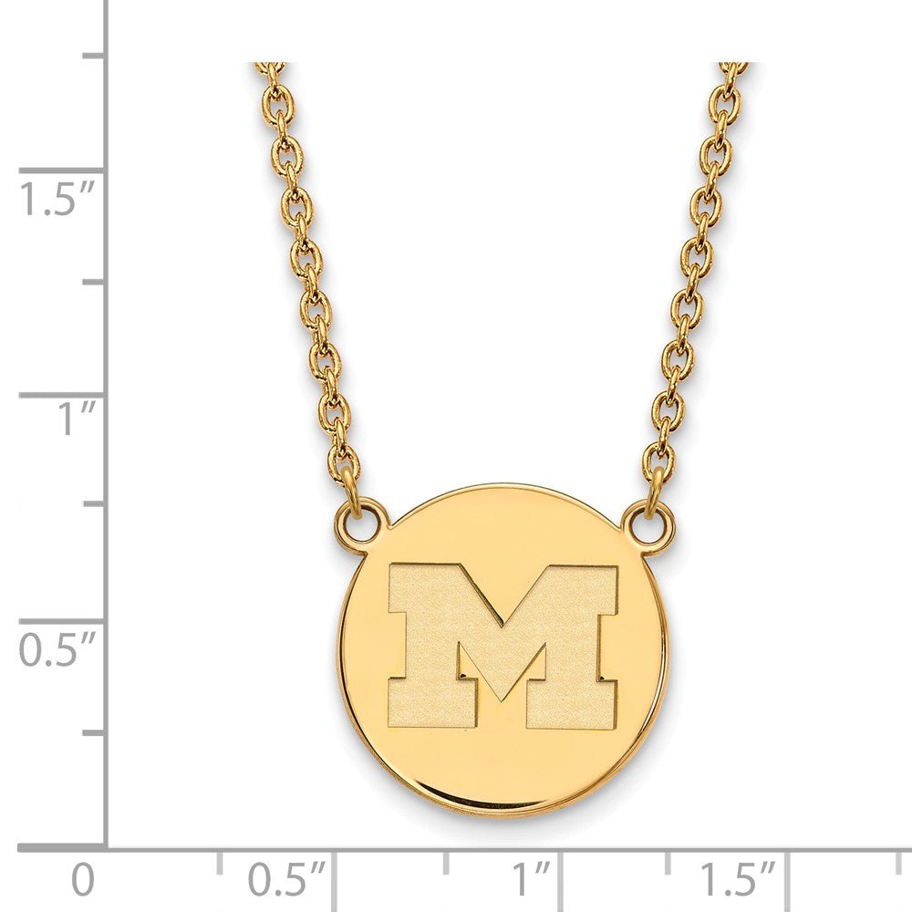 Alternate view of the 14k Gold Plated Silver U of Michigan Large Initial M Disc Necklace by The Black Bow Jewelry Co.