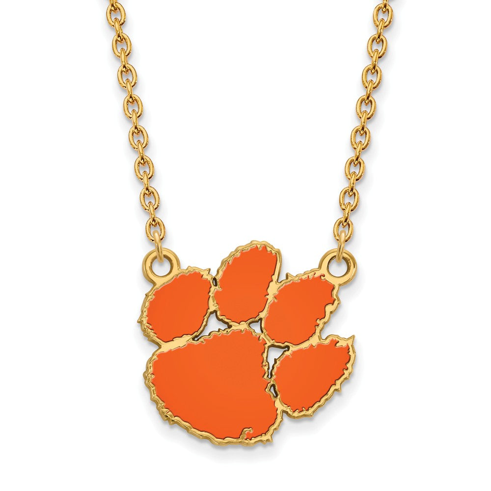 14k Gold Plated Silver Clemson U Large Enameled Pendant Necklace, Item N12581 by The Black Bow Jewelry Co.
