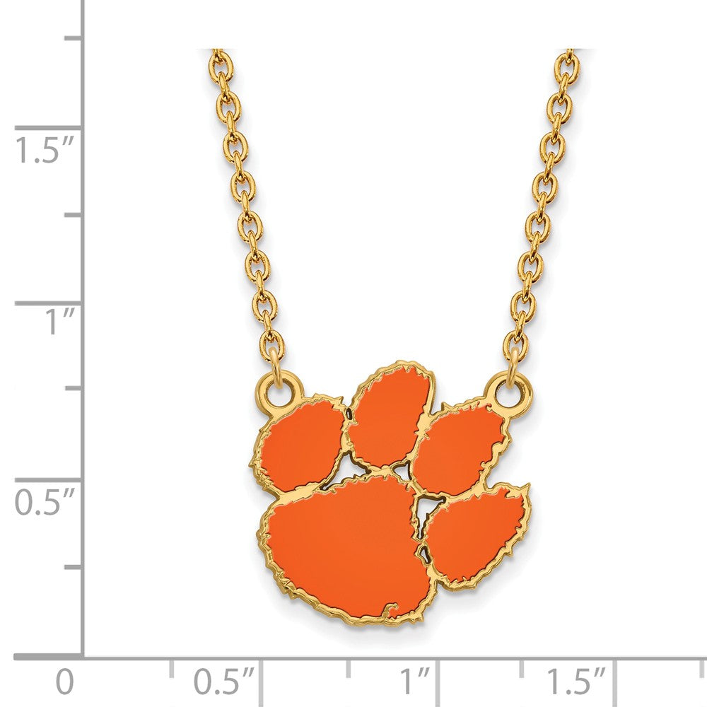Alternate view of the 14k Gold Plated Silver Clemson U Large Enameled Pendant Necklace by The Black Bow Jewelry Co.