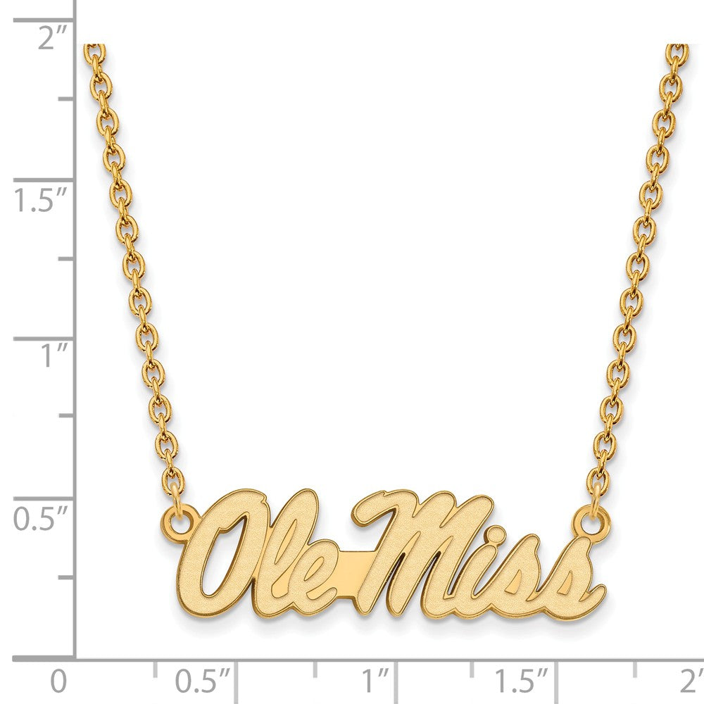 Alternate view of the 14k Gold Plated Silver U of Mississippi Ole Miss Pendant Necklace by The Black Bow Jewelry Co.
