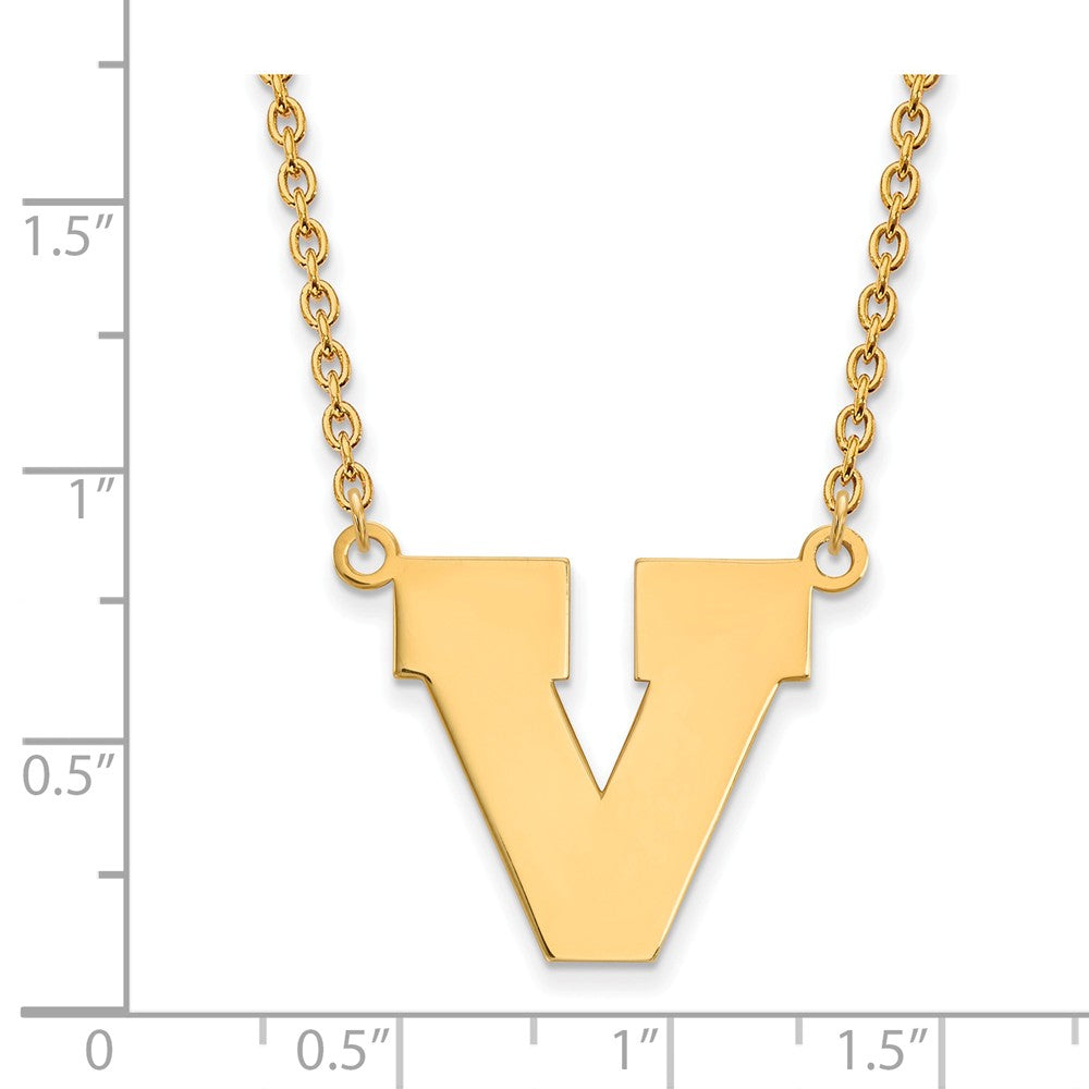 Alternate view of the 14k Gold Plated Silver U of Virginia Large Initial V Pendant Necklace by The Black Bow Jewelry Co.
