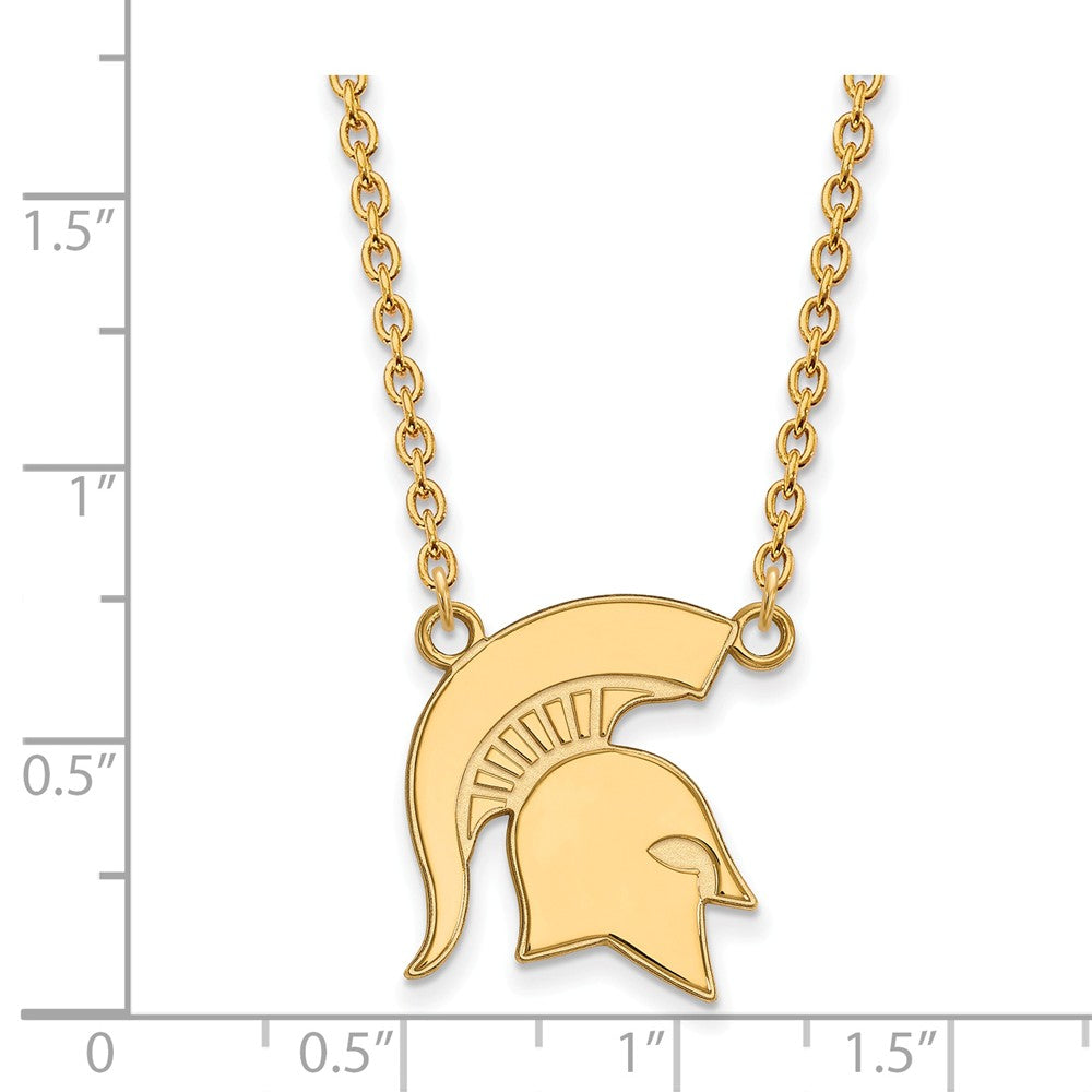 Alternate view of the 14k Gold Plated Silver Michigan State Large Pendant Necklace by The Black Bow Jewelry Co.