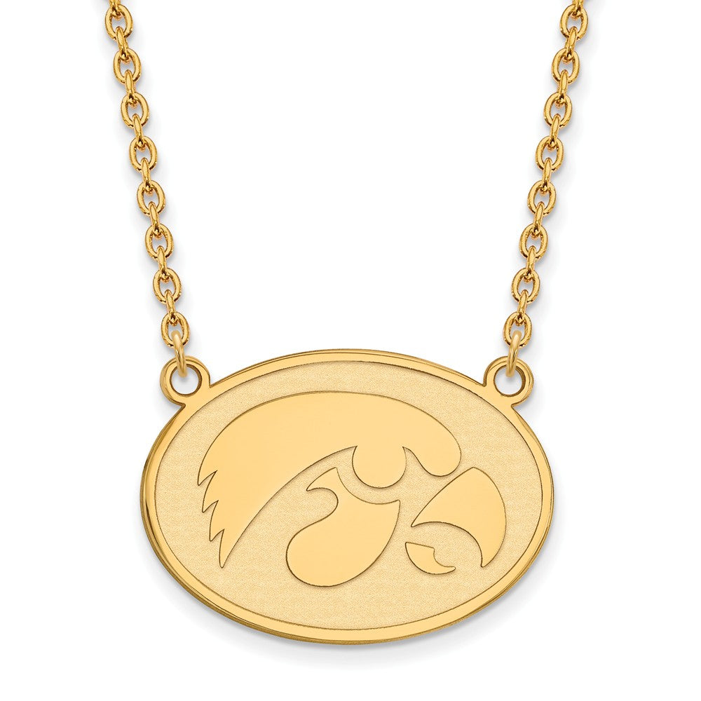 14k Gold Plated Silver U of Iowa Hawkeye Disc Pendant Necklace, Item N12614 by The Black Bow Jewelry Co.