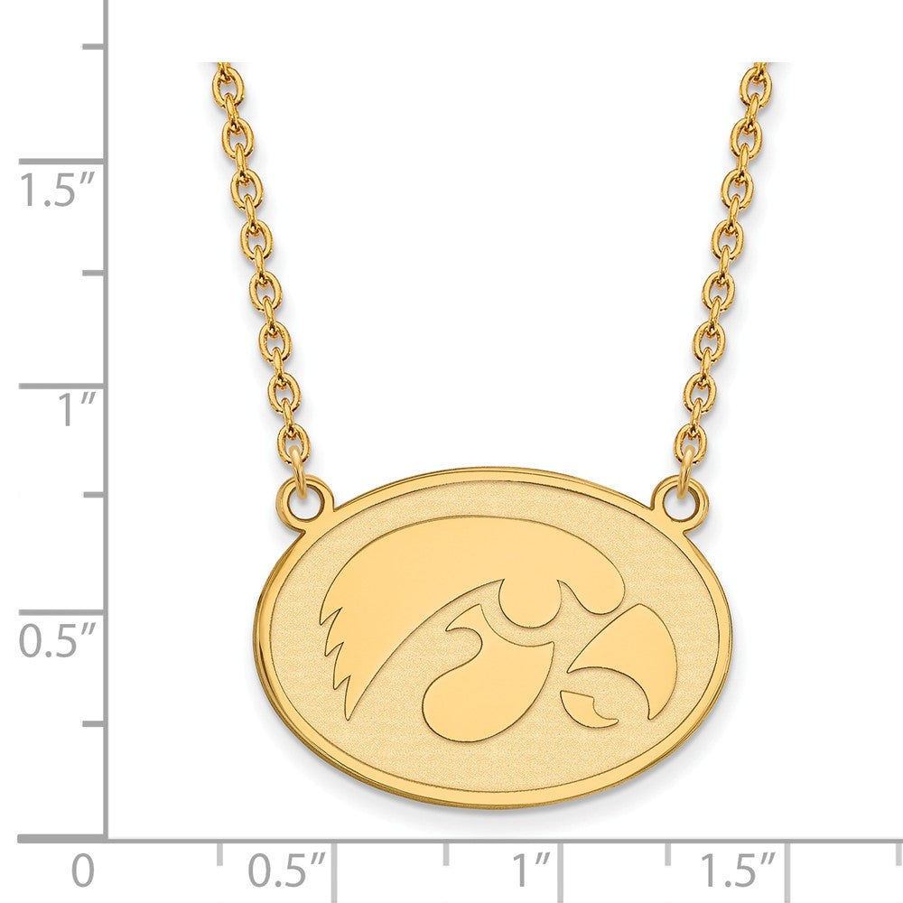 Alternate view of the 14k Gold Plated Silver U of Iowa Hawkeye Disc Pendant Necklace by The Black Bow Jewelry Co.