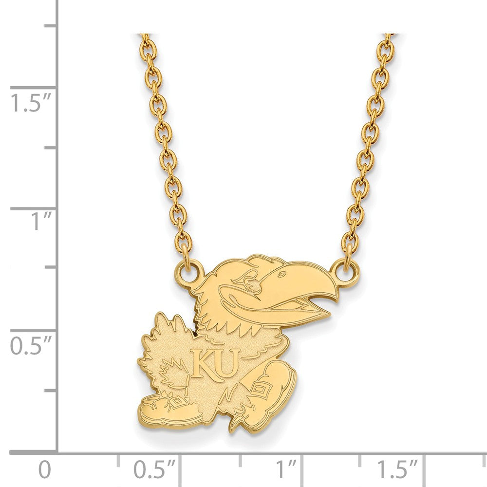 Alternate view of the 14k Gold Plated Silver U of Kansas Large Pendant Necklace by The Black Bow Jewelry Co.