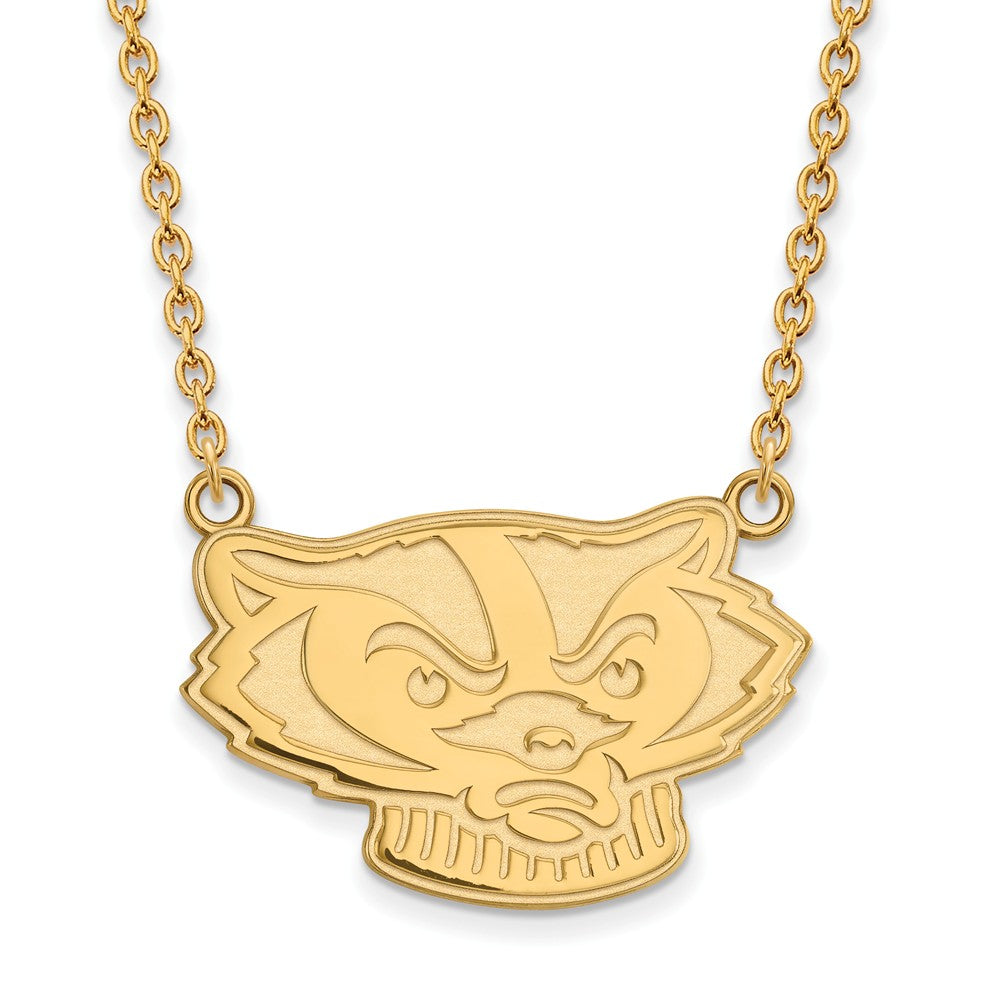 14k Gold Plated Silver U of Wisconsin Large Badger Pendant Necklace, Item N12627 by The Black Bow Jewelry Co.
