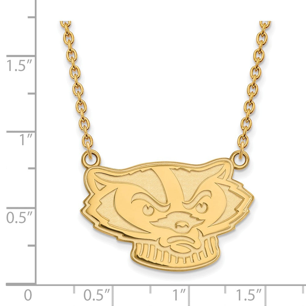 Alternate view of the 14k Gold Plated Silver U of Wisconsin Large Badger Pendant Necklace by The Black Bow Jewelry Co.