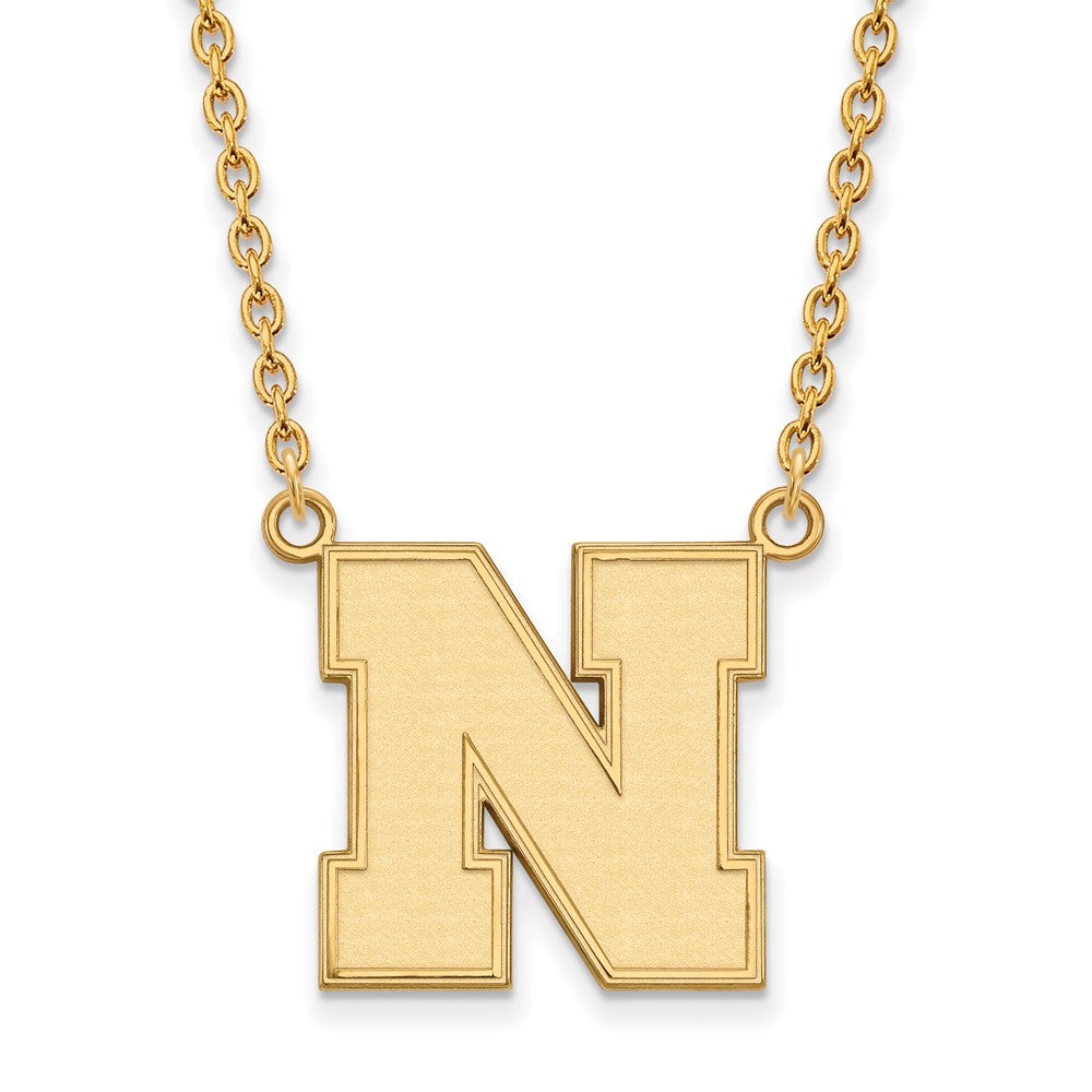 14k Gold Plated Silver U of Nebraska Large Initial N Pendant Necklace, Item N12633 by The Black Bow Jewelry Co.